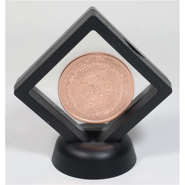 2-OZ AZTEC CALENDAR 999 COPPER ROUND IN FLOATING