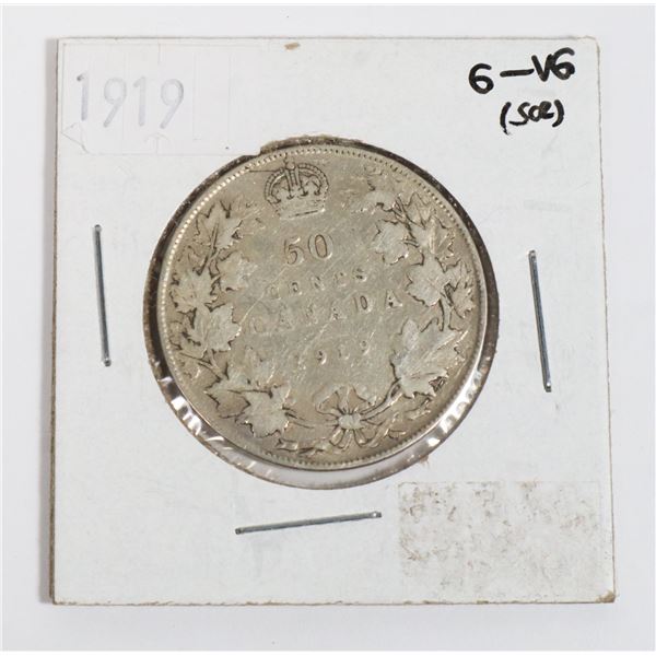 1919 CANADA SILVER HALF DOLLAR 92.5% SILVER