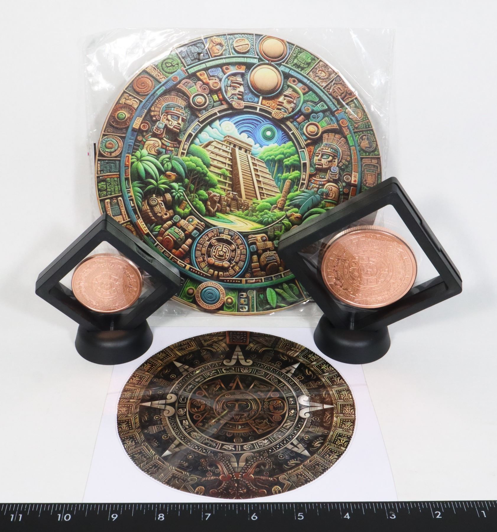 5-OZ AND 2-OZ AZTEC CALENDAR COPPER ROUNDS IN