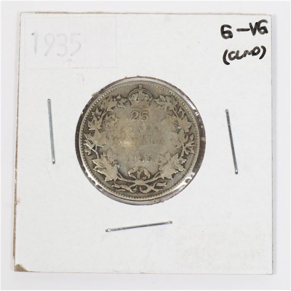 1935 CANADA SILVER 25 CENT COIN, 0.15-OZ OF