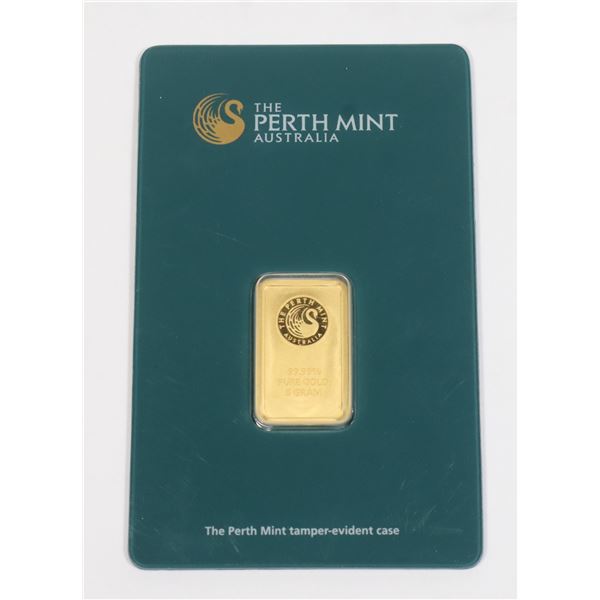 5 GRAM GOLD BAR, PERTH MINT
