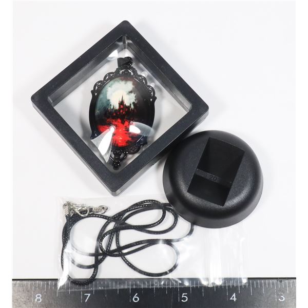 ELEGANT BLACK PENDANT WITH  HAUNTED HOUSE,
