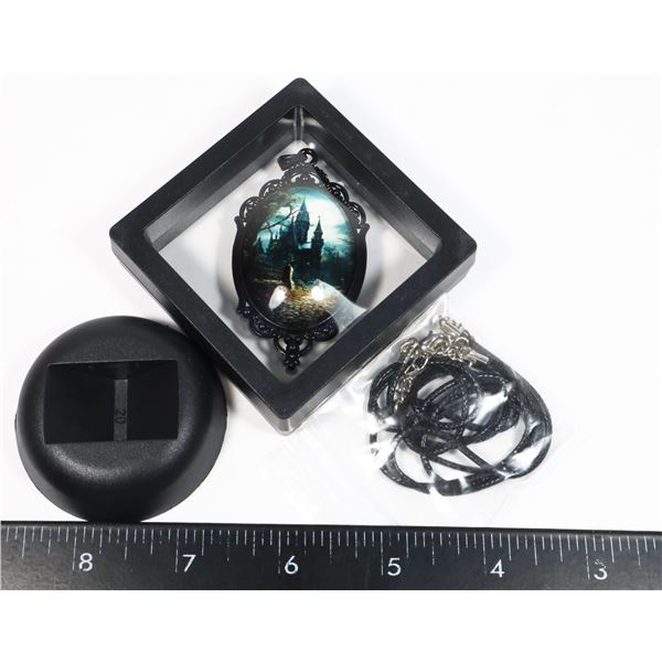 ELEGANT BLACK PENDANT WITH  HAUNTED HOUSE,