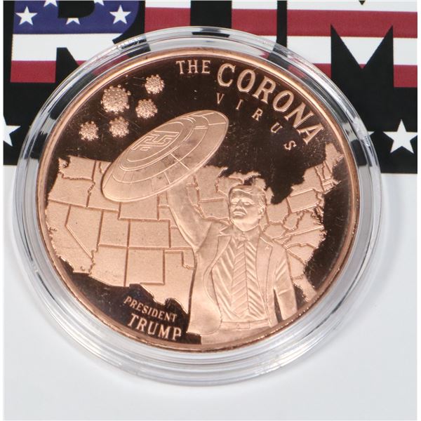 TRUMP CORONA VIRUS 1-OZ COPPER ROUND, PROOF LIKE