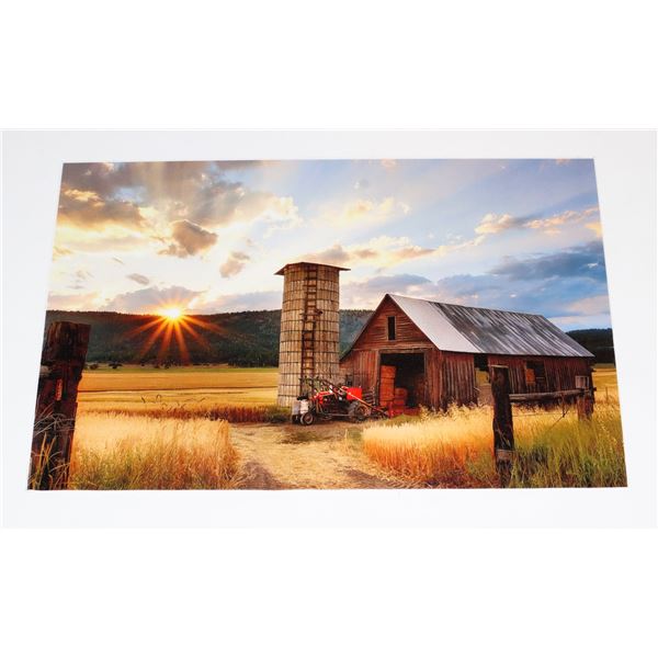 FRAMELESS FARM BARN LANDSCAPE SCENE -SUNSET