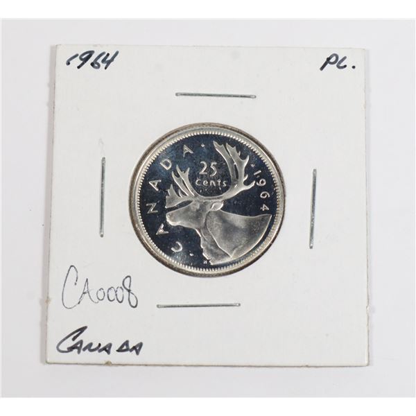 1964 CANADA 25 CENT PROOF LIKE SILVER COIN