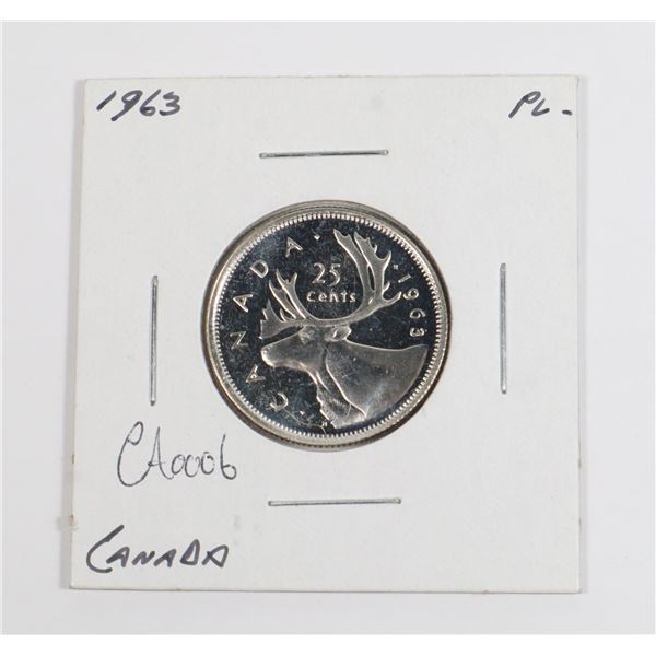 1963 CANADA 25 CENT PROOF LIKE SILVER COIN
