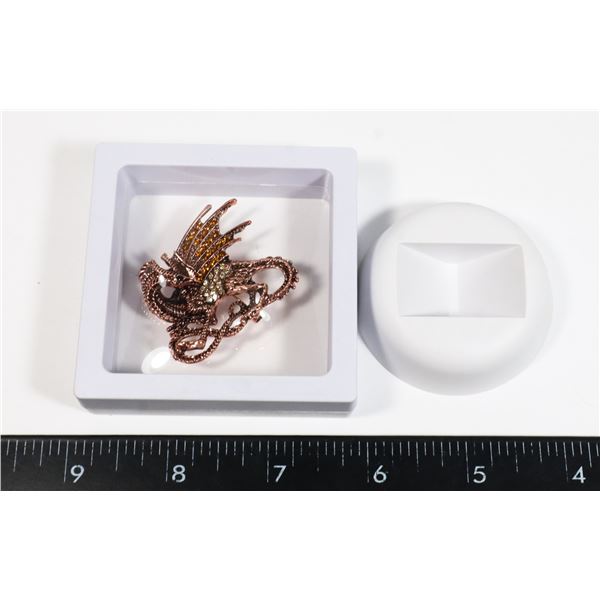 VINTAGE DRAGON BROOCH PIN IN FLOATING DISPLAY