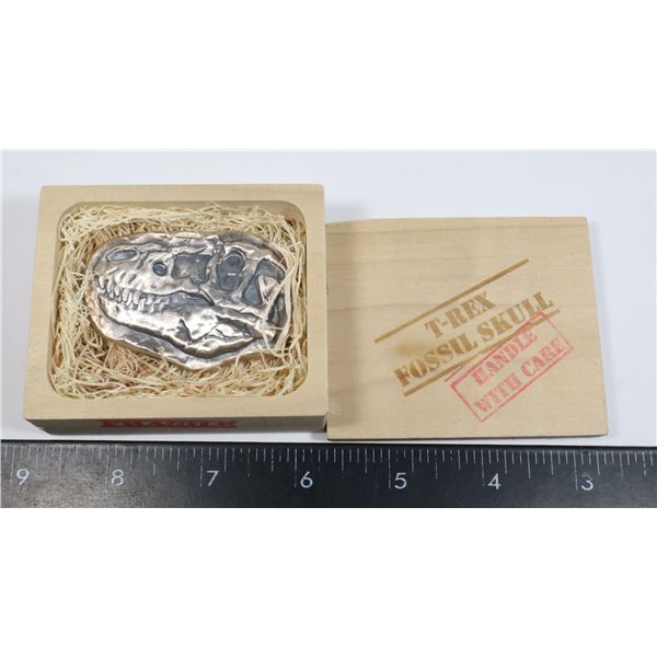 3-OZ .999 FINE SILVER T-REX DINOSAUR FOSSIL SKULL