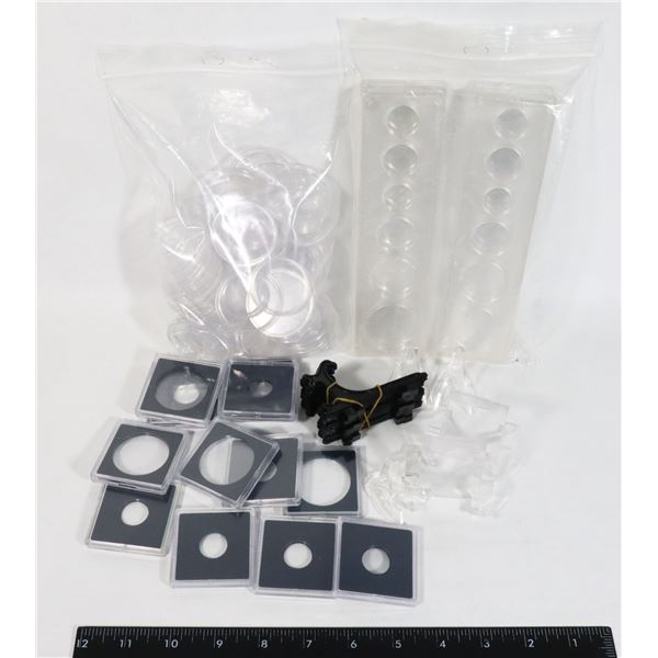 FIVE BAGS OF SLIGHTLY USED CAPSULES AND STANDS