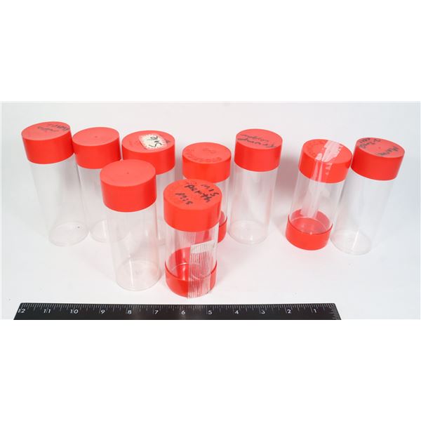 NINE SLIGHTLY USED COIN TUBES, FOR ENCAPSULATED