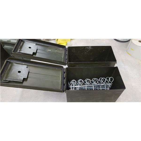 TWO AMMO BOXES - ONE HAS PEG BOARD HOOKS