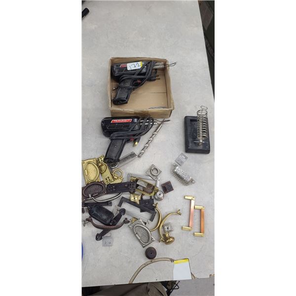 TWO SOLDERING IRONS AND TIN COMES WITH ACCESSORIES