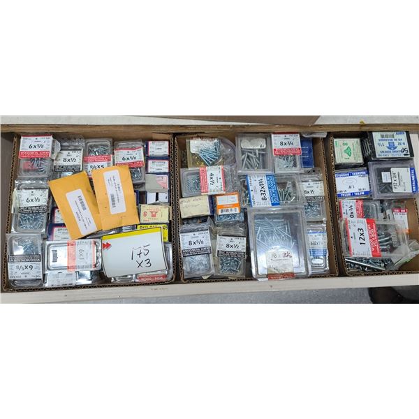 FRONT THREE BOXES OF ASSORTED SCREWS
