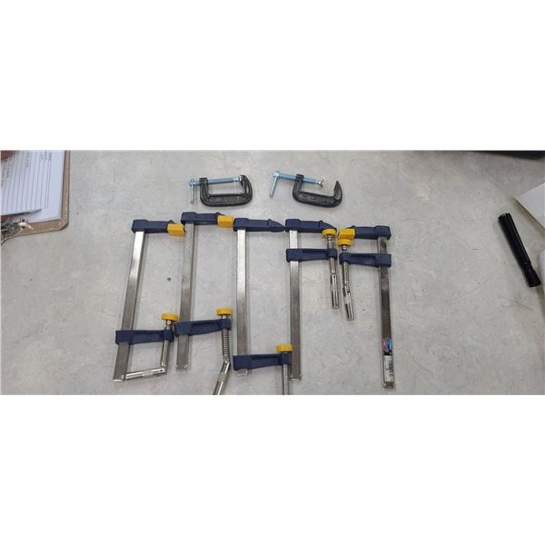 SET 15 - 2X8" WOOD CLAMPS AND THREE 2" CLAMPS