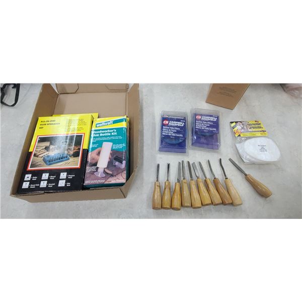 GLUE SPREADER SYSTEM, CARVING CHISEL SET AND MISC