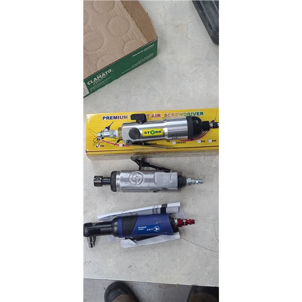 AIR TOOLS: AIR RATCHET BY JET, CHICAGO GRINGDER AND STORM 5H IMPACT AIR SCREW DRIVER