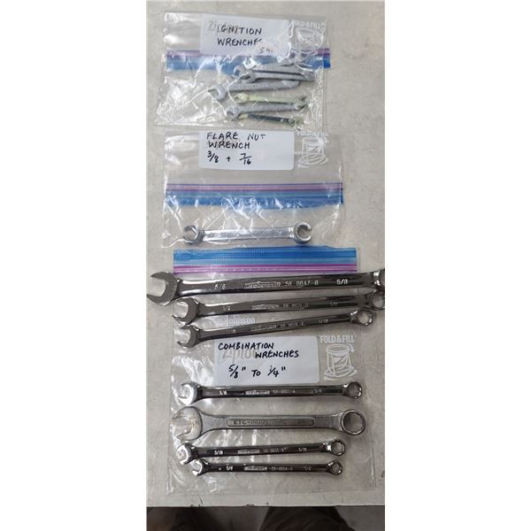 5/8 TO 1/4" COMBINATION, FLAIR NUT 3/8 AND 7/17 AND IGNITION WRENCHES