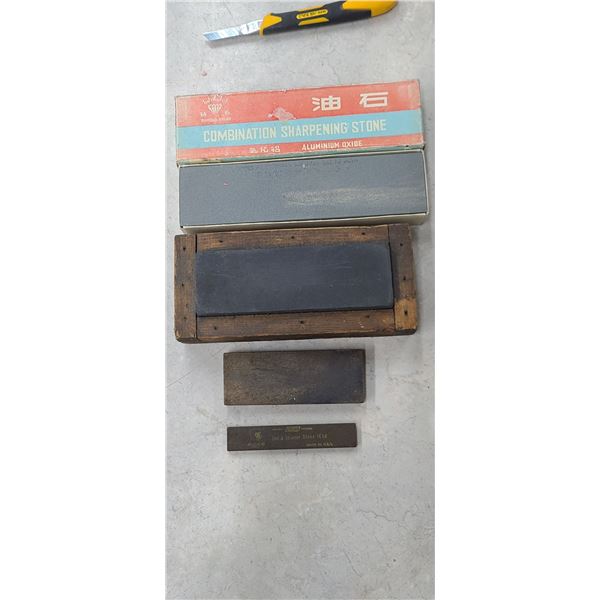 FOUR SHARPENING COMBINATION AND INDIA JOINTERS STONES IE54