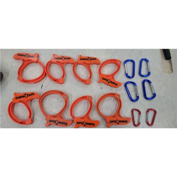 EIGHT CABLE CUFFS AND SIX CARIBEANERS