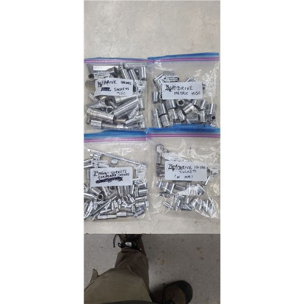 LARGE LOT OF SOCKETS 3/8" DRIVE AND 1/4" DRIVE SOME STANDARD BUT MOSTLY METRIC