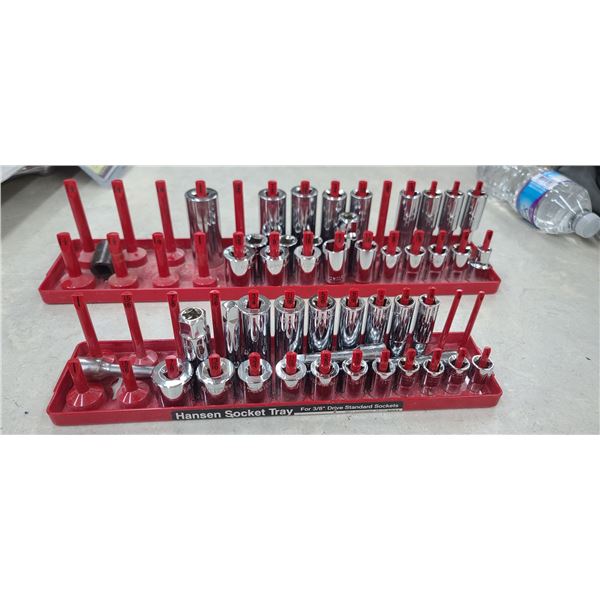 TWO PARTIAL SETS OF STANDARD SOCKETS 1/2" TO 3/8" DRIVE SOCKETS AND TRAYS