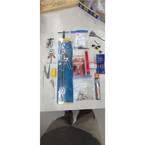 HELICOILS AND METAL PROTRACTOR AND MORE PLEASE SEE IMAGES