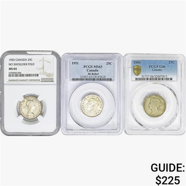 [3] 1886-1953 Silver Canada 25C PCGS/NGC G/MS
