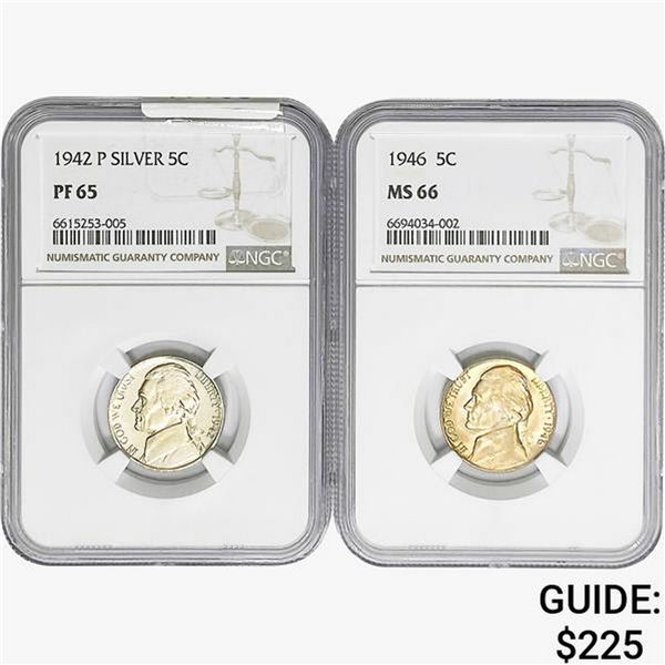 [2] 1942&1946 Jefferson Nickel NGC MS/PF65/66