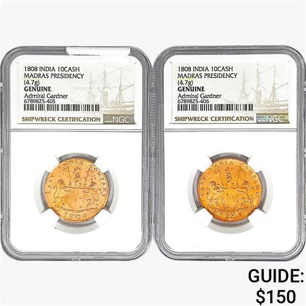 [2]1808 India 10Cash Madras Presidency NGC Genuine