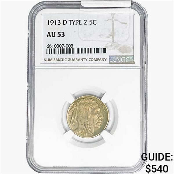 1913-D Buffalo Nickel NGC AU53 Type 2