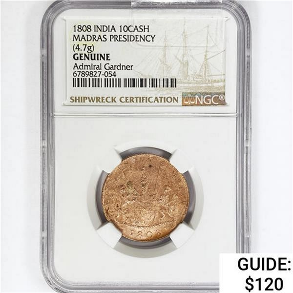 1808 India Madras Presidency 10Cash NGC Genuine