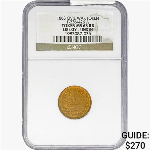 1863 CWT Liberty-Union NGC MS63 RB