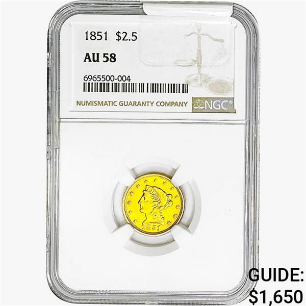 1851 $2.50 Gold Quarter Eagle NGC AU58