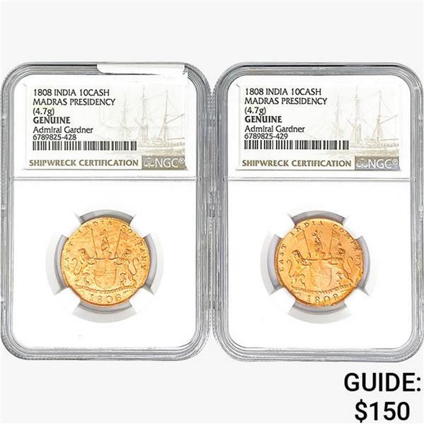 [2]1808 India 10Cash Madras Presidency NGC Genuine