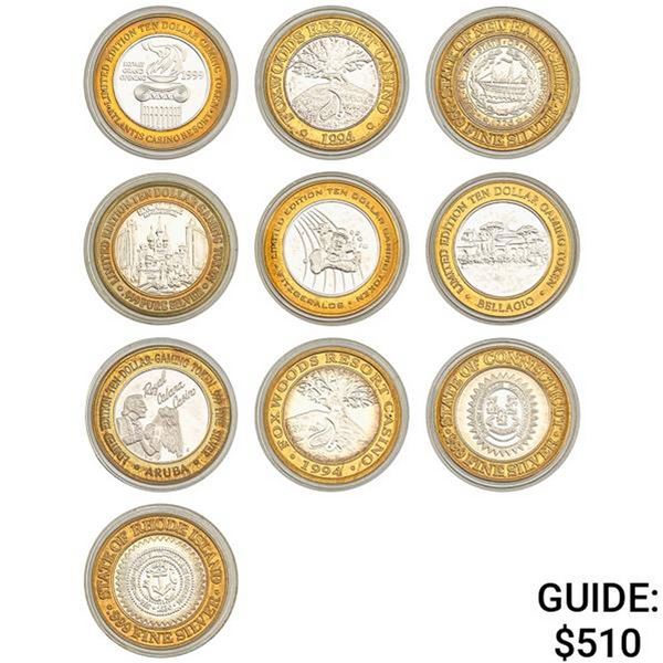[10] 1994 Varied Token Coins 1 oz Silver Coin Lot