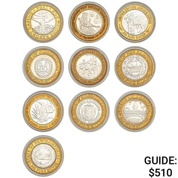 [10] 1994 Varied Token Coins 1 oz Silver Coin Lot