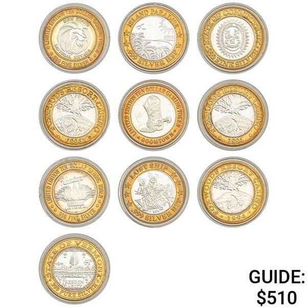 [10] 1994 Varied Token Coins 1 oz Silver Coin Lot