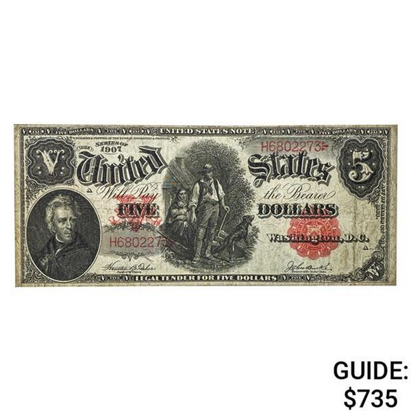 FR. 88 1907 $5 "WOODCHOPPER" LEGAL TENDER USN VF