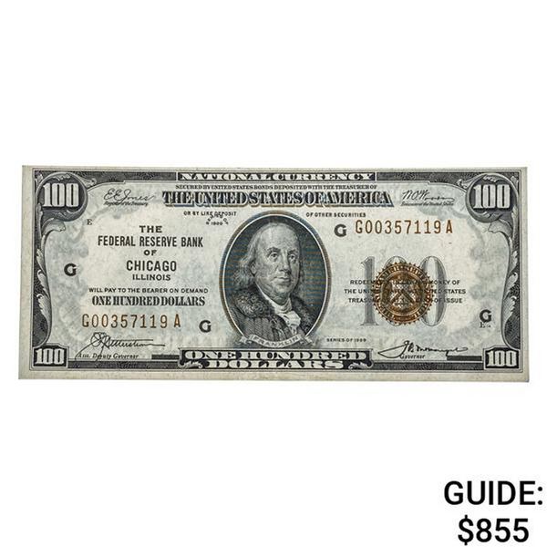 1929 $100 FRBN CHICAGO, IL ABOUT UNCIRCULATED