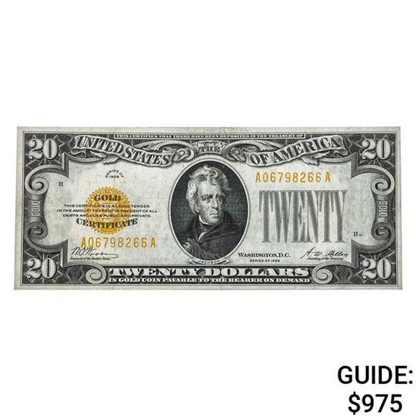1928 $20 GOLD CERTIFICATE ABOUT UNCIRCULATED