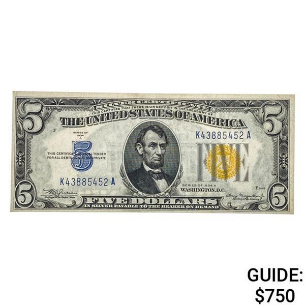 1934-A $5 "NORTH AFRICA" SILVER CERTIFICATE UNC
