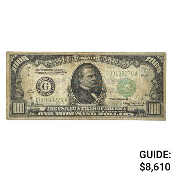 1934-A $1,000 FRN CHICAGO, IL VERY FINE