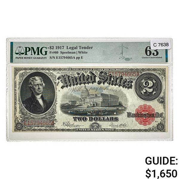 1917 $2 LEGAL TENDER USN PMG UNC-63
