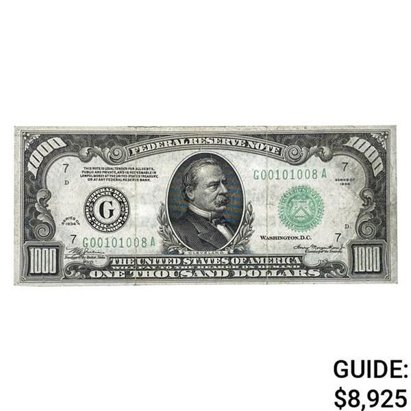 1934 $1,000 FRN CHICAGO, IL VERY FINE+