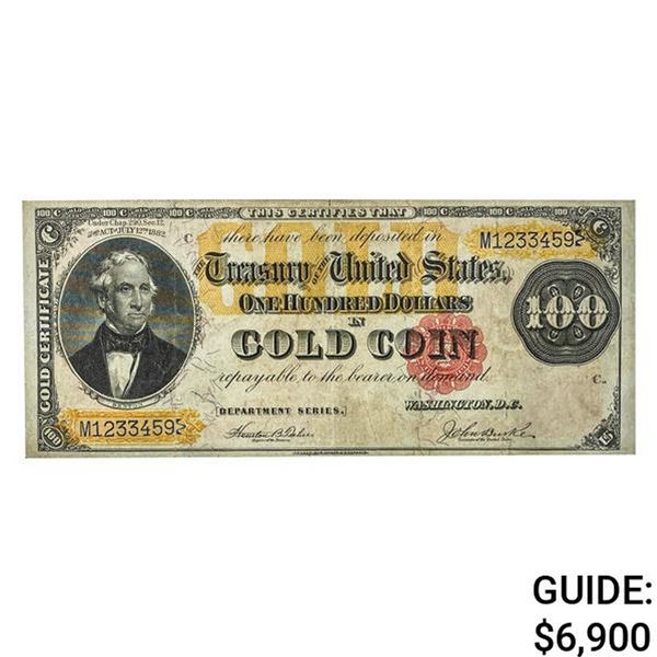 1882 $100 "BENTON" GOLD CERTIFICATE VERY FINE+