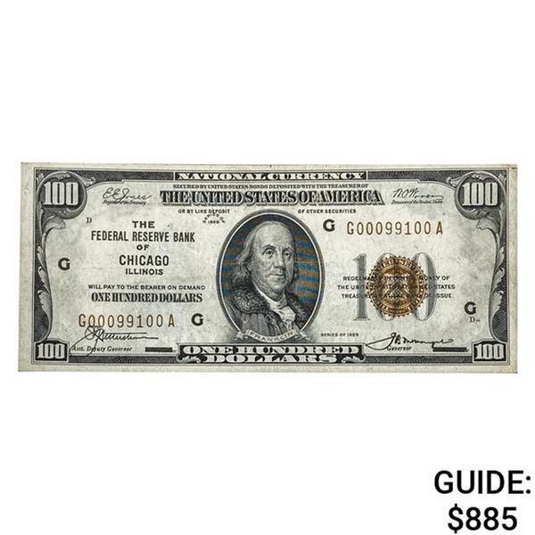 1929 $100 FRBN CHICAGO, IL EXTREMELY FINE