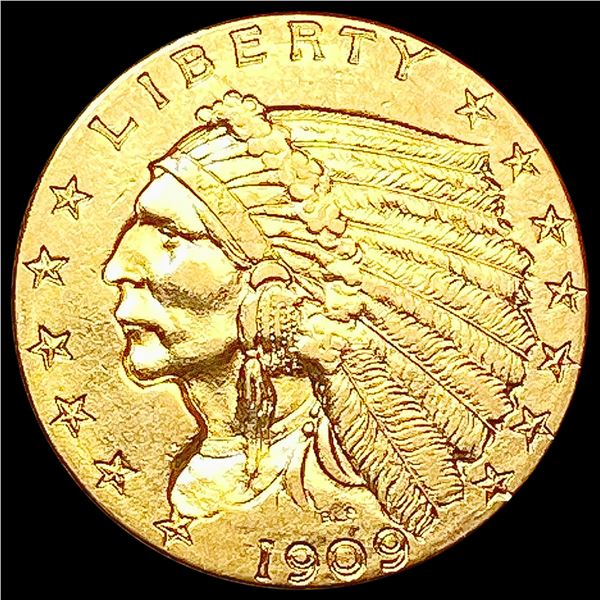 1909 $2.50 Gold Quarter Eagle CLOSELY UNCIRCULATED