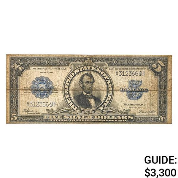 1923 $5 "PORTHOLE" SILVER CERTIFICATE NOTE VF