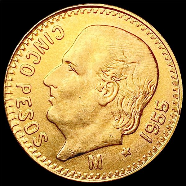 1955 Mexico Gold 5 Pesos 0.1206oz UNCIRCULATED